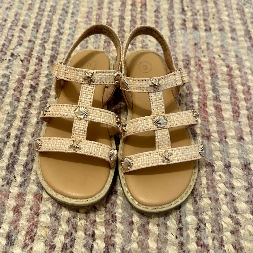 Cat and Jack toddler sandals size 8 gold shell detail strappy
